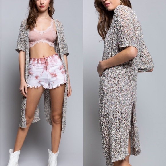 POL Rainbow Wheat oversized, open front knit cardigan - Picture 1 of 8